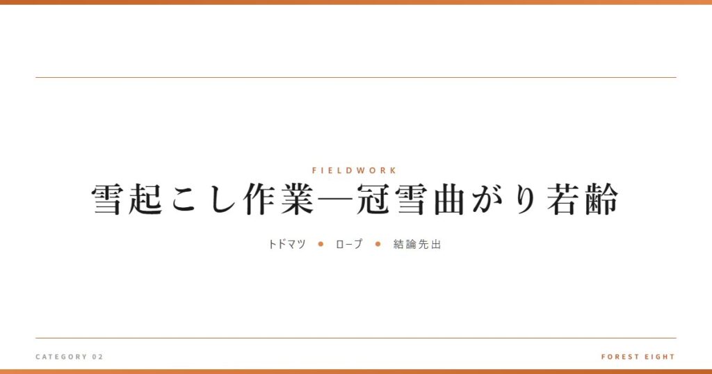雪起こし作業─冠雪曲がり若齢 | 育みと収穫 - Forest Eight
