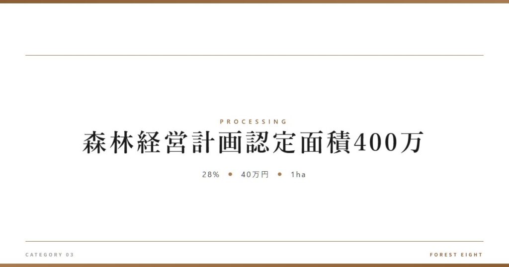 森林経営計画認定面積400万 | 樹を木に - Forest Eight